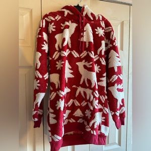 Vera Bradley Jacquard Fleece Hoodie In Reindeer Intarsia Red, Size Small EUC